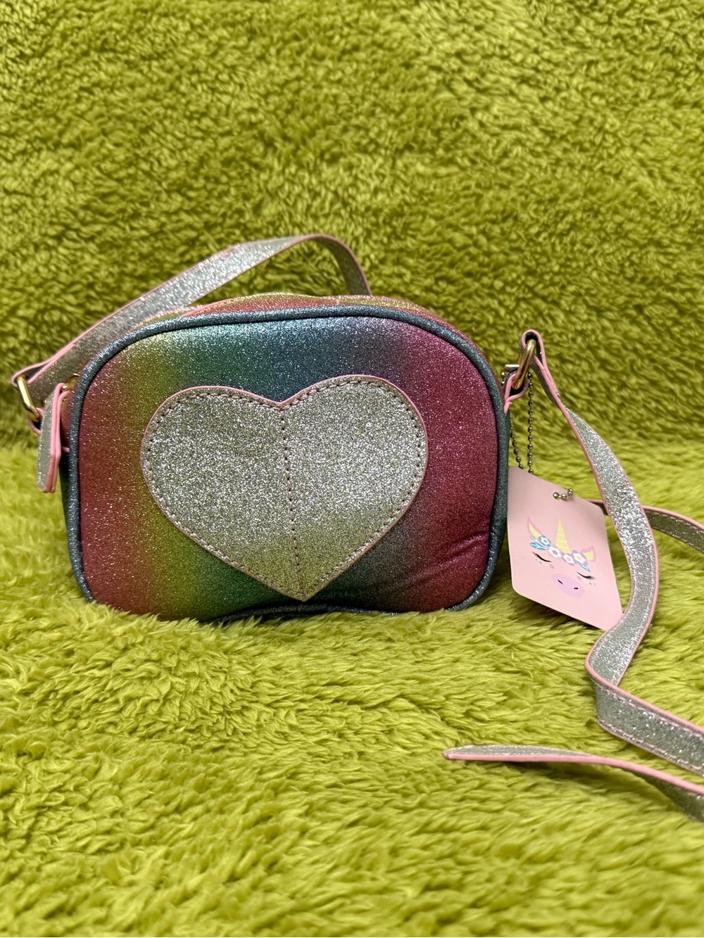 Rainbow Glitter Heart Crossbody Bag by mibasies